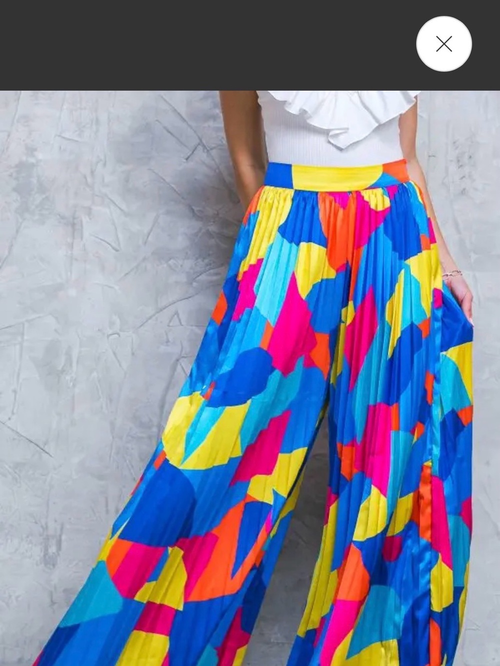 Bright Multi-Color Wide-Leg Pleated Pants